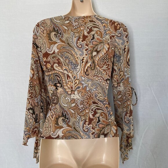 Multicolored Bodycon Boho Top with Ties & Tapered Split Sleeves – Sz S - Picture 14 of 15